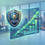Digital chart showing career progression stages from Entry Level to Leadership with a shield labeled Protection & Growth